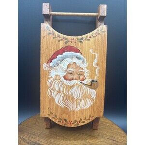 Vintage Hand Painted Wooden Santa Sleigh Christmas Holidays Folk Art Decor Cute